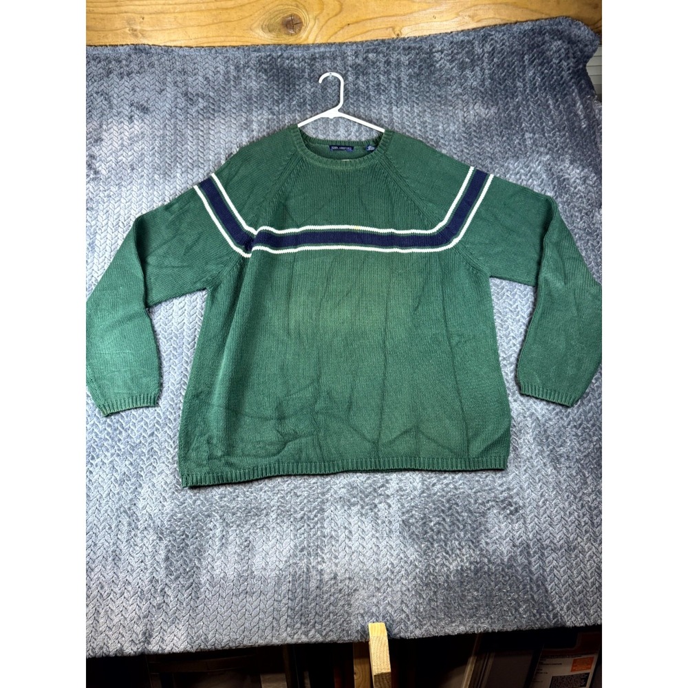 John Ashford Sweater Mens XL Green Cotton Tight Knit Raglan Sleeve Winter Cozy